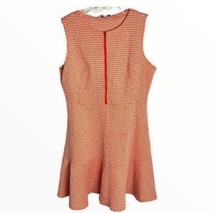 NWOT Womens Dress Flared Retro Zip Front Geometric Sleeveless Orange Sz 16,